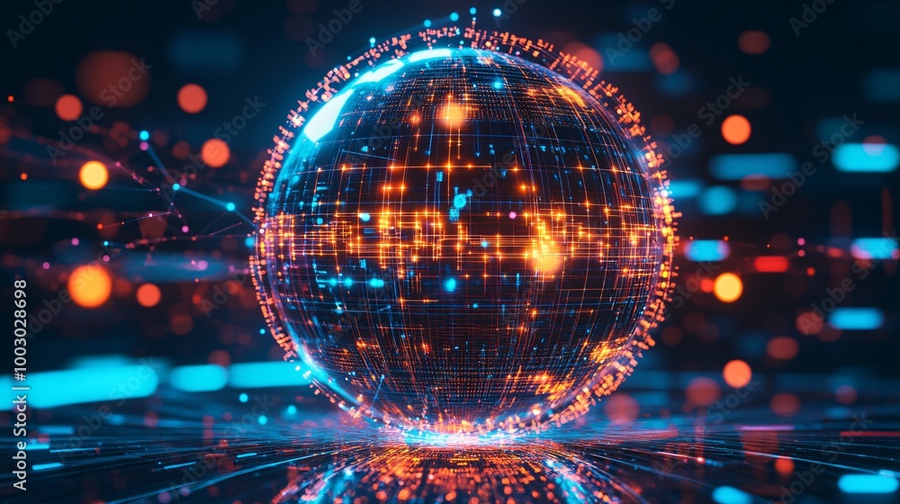Poster interconnected 3d digital sphere rendering