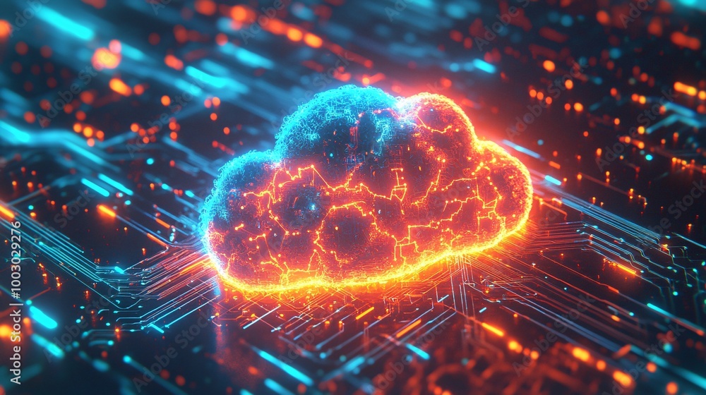 Poster digital abstract cloud surrounded by virtual elements
