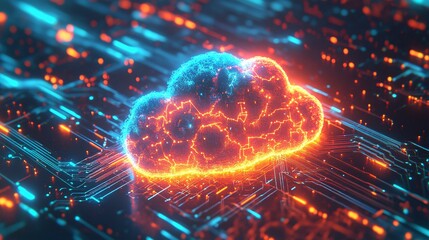 Digital Abstract Cloud Surrounded by Virtual Elements