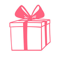 Vector line art illustration of pink gift box