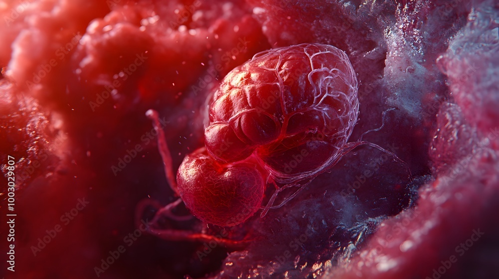 Poster microscopic view of a brain-like structure in vibrant colors.