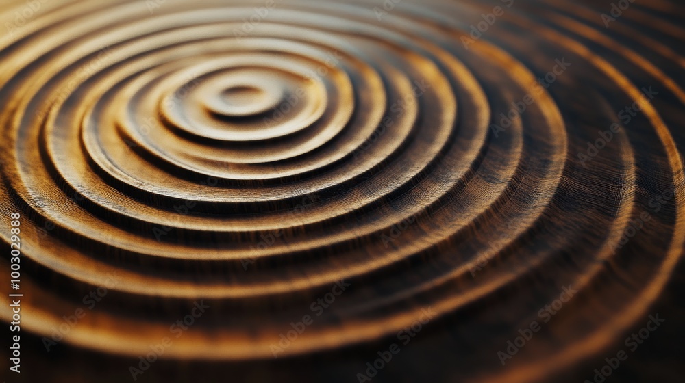 Poster concentric wooden rings create a textured pattern on a surface in soft natural light