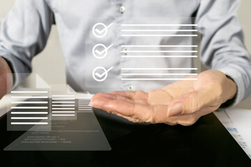 Data verification concept, businessman accepts terms and conditions of trade and investment, business agreement