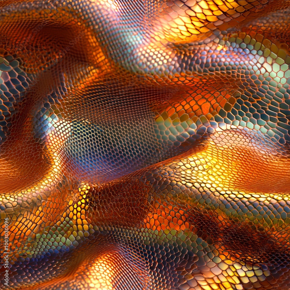 Wall mural A close up of an orange and blue snake skin pattern