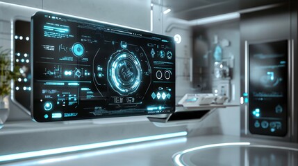 Fototapeta premium Holographic interface with floating control panel