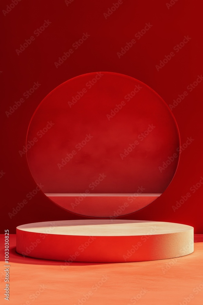 Poster a vibrant red circular display set against a richly colored backdrop for modern design