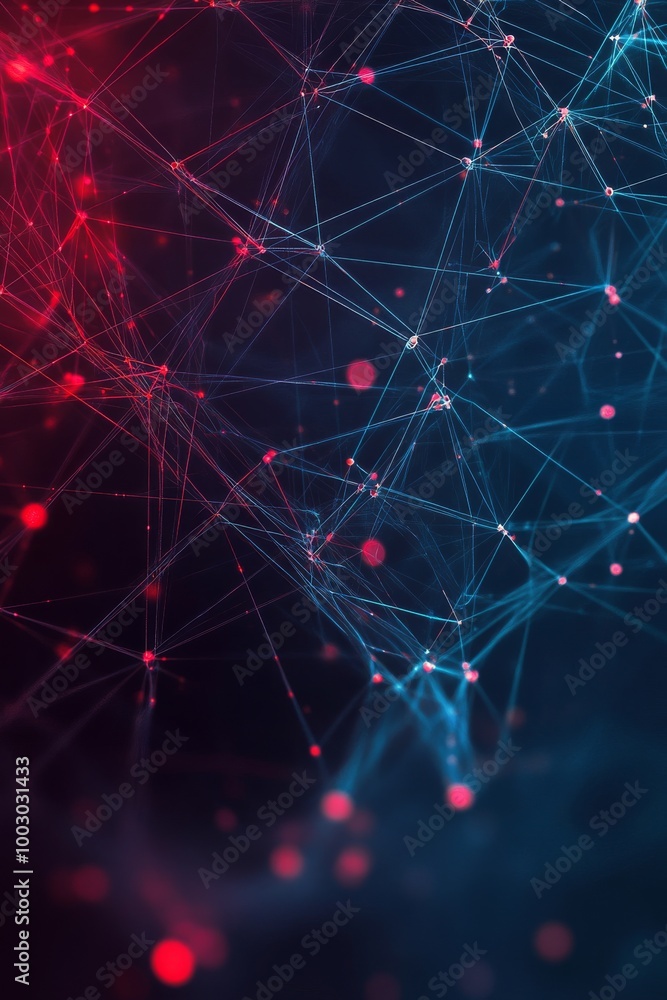Aufkleber abstract nodes and lines with red and blue lights on a dark background
