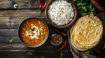 Delicious Indian Meal with Curry and Rice