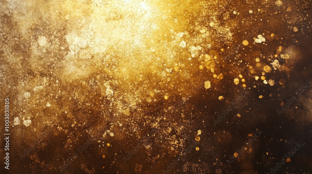 Poster golden abstract texture with shimmering particles illuminated by soft light at night