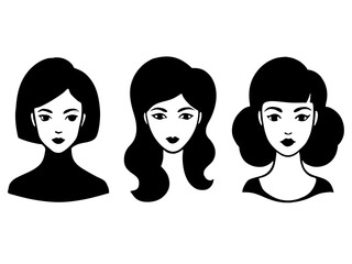 set of women silhouette vector illustration black female face 