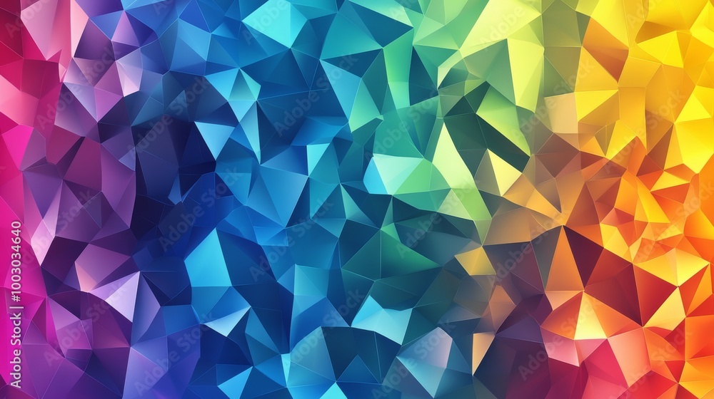 Poster vibrant triangle pattern showcases colorful gradient design in soft light