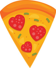 Indulge in a romantic treat with this pizza slice topped with heart shaped pepperoni, perfect for valentine's day