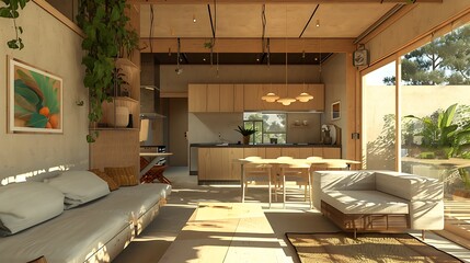 Fototapeta premium Mixing gentle colors in a simple ecologic house