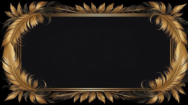 gold feather themed border frame on black background