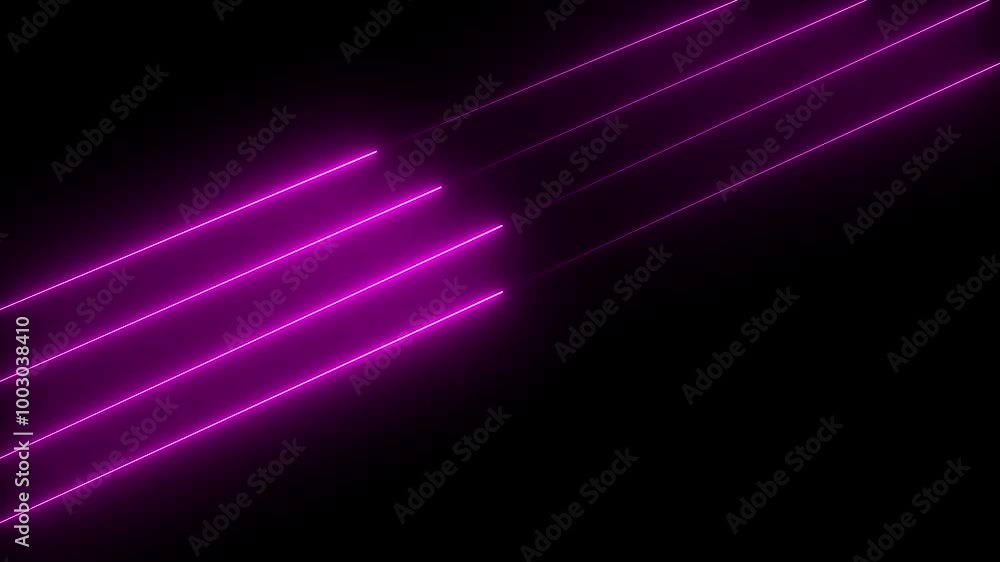 Poster abstract purple color neon light animated on a black background. abstraction neon lines moving up sc