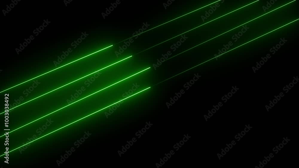 Poster abstract green color neon light animated on a black background. abstraction neon lines moving up scr