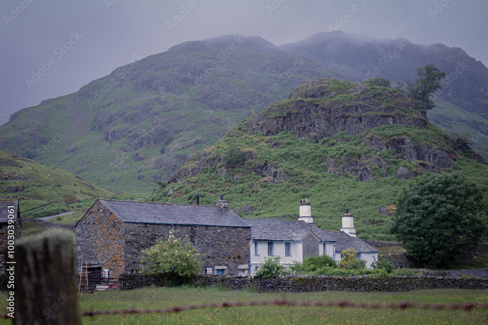 Wall mural village in the mountains in England, Lake District