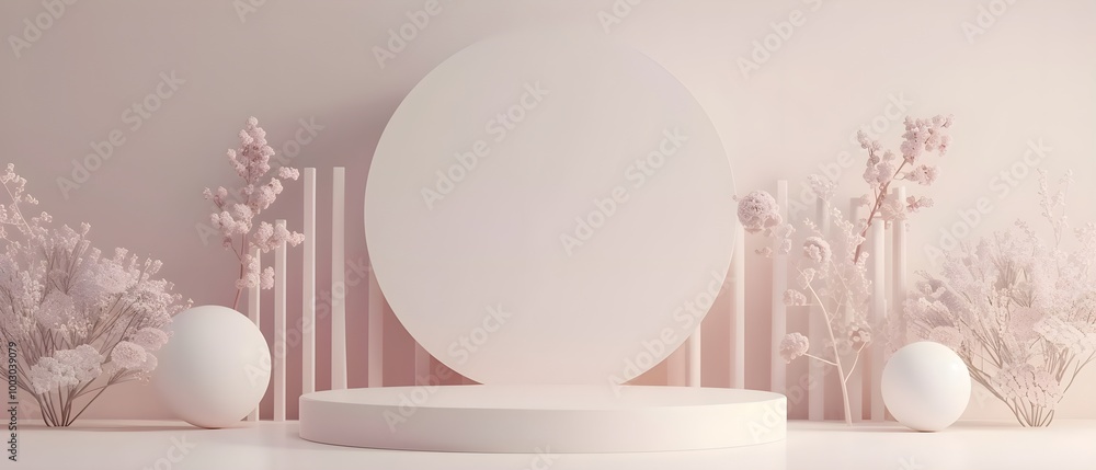 Poster minimalist display with natural elements and soft colors