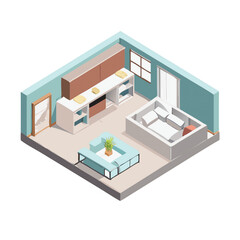 3D visualization of the inside of a modern apartment.