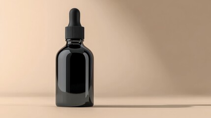 Sleek black dropper bottle on a light background used for essential oils or liquid supplements