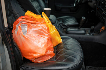 shopping bags in a car