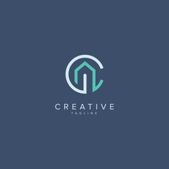 Abstract House logo design. Initial C letter concept.