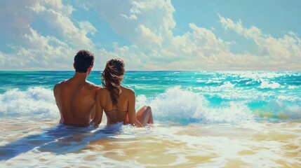 Fototapeta premium happy loving couple enjoying on the beach