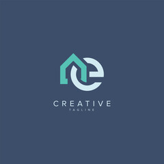 Abstract House logo design. Initial E letter concept.