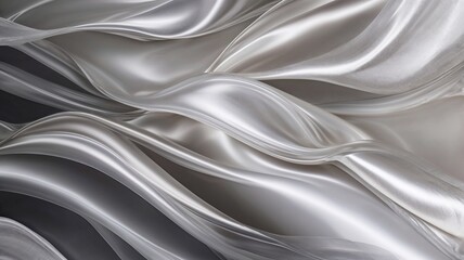 Obraz premium Luxurious flowing silk fabric waves in soft silver tones, ideal for elegant backgrounds