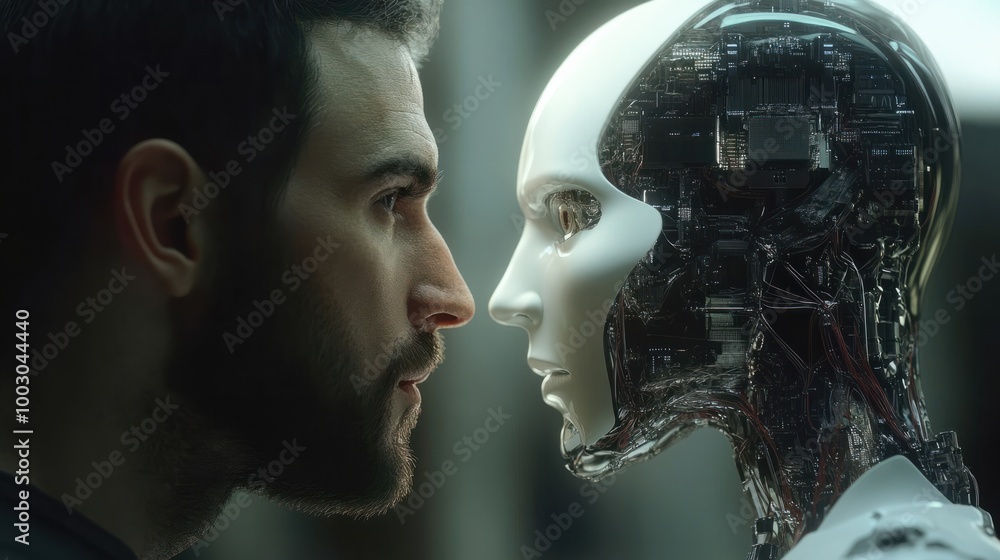 Poster man vs ai concept created with generative ai technology