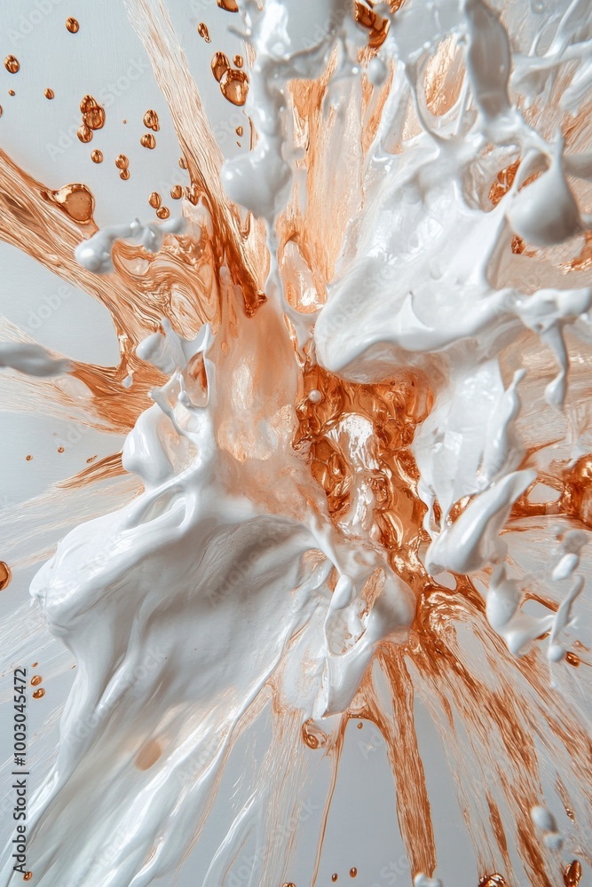 Poster vibrant explosion of gold and white paint creating an abstract art piece in a studio setting