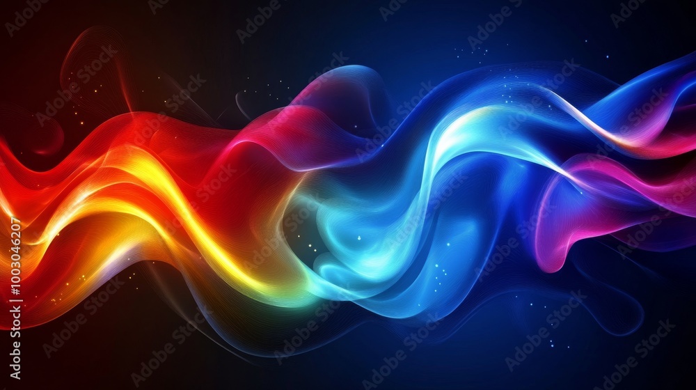 Poster colorful abstract waves create a vibrant blend of light and movement against a dark background