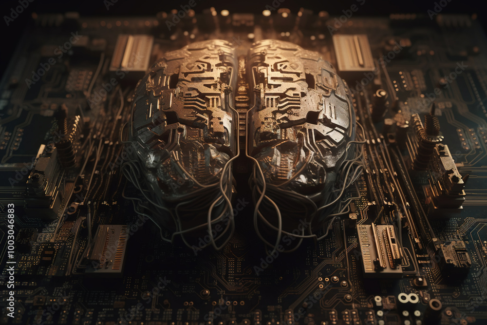 Aufkleber Artificial intelligence science concept with technological AI brain on the circuit board.
