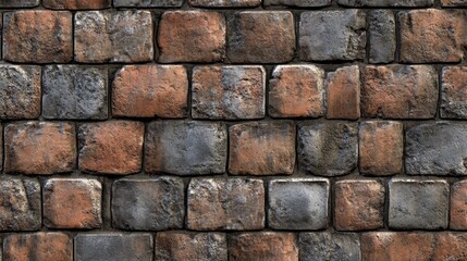 Obraz premium Textured brick wall featuring a mix of dark and light tones with an aged appearance