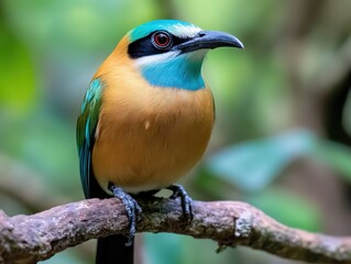 Fototapeta premium Close-up of a brightly colored bird in its natural environment, showcasing the stunning details of its plumage and the vibrant life of the animal kingdom.