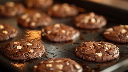On a heated pan just baked chocolate flake holiday cookies