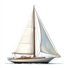 Obraz premium A beautiful sailboat with white sails gliding smoothly on water, perfect for maritime and nautical themes, white background
