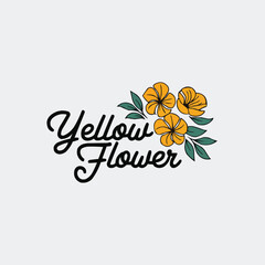 A set of logo designs with the text "Yellow Flower". The first logo has a large yellow flower with a green stem and leaves. Generative AI