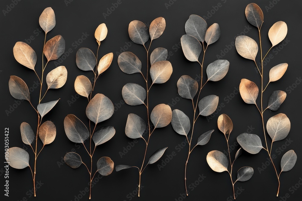 Poster simple botanical banner with stylish eucalyptus sketch on dark backdrop, creating an elegant and min