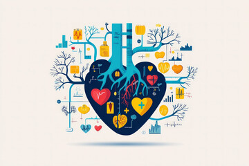 Risk Factors: Chart identifying key risk factors for heart disease such as high blood pressure, cholesterol, and smoking