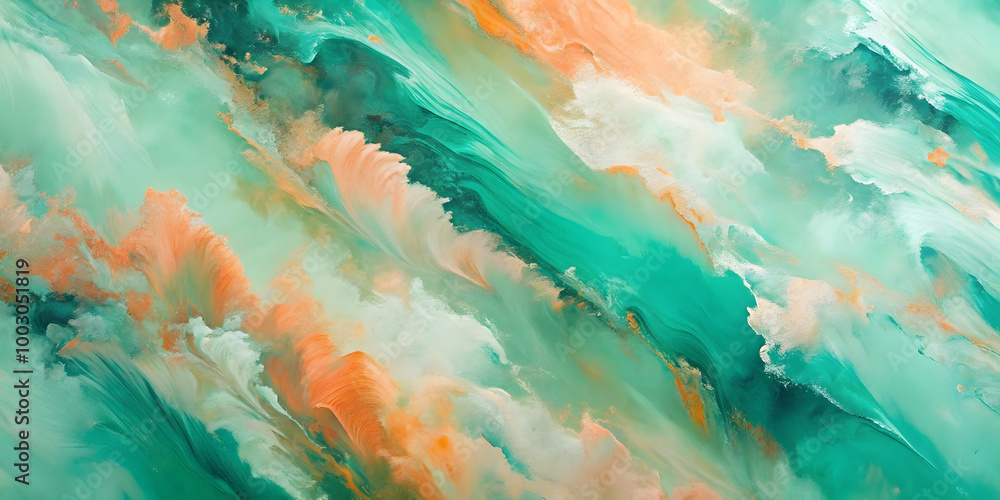 Poster abstract teal and peach swirl: a mesmerizing abstract artwork featuring a dynamic blend of teal, pea