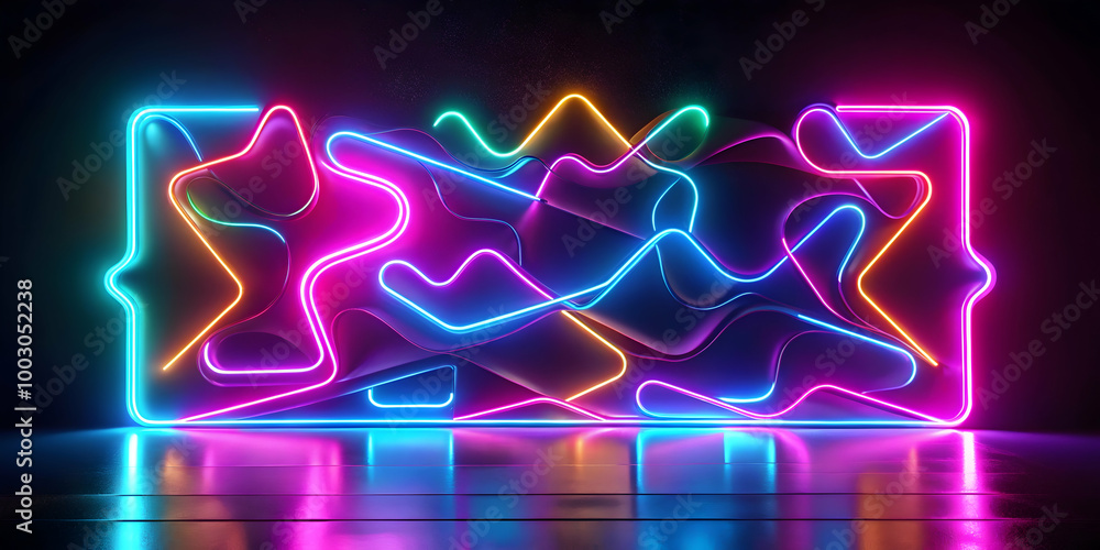 Poster neon abstract art: a mesmerizing display of vibrant, neon lines intertwining to create a dynamic, ab