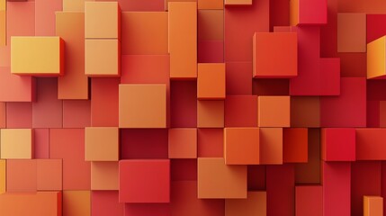 Vibrant abstract wall of red and orange cubes creating dynamic geometric patterns in modern design