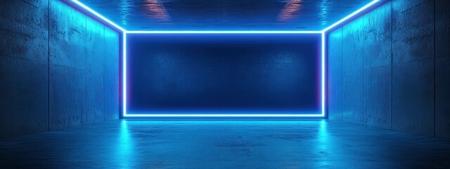 Background neon 3d room light dark empty abstract stage floor. Neon wall 3d background space interior modern showroom blue warehouse future technology studio garage render hall tunnel concrete car led