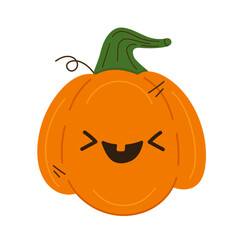 Cute laughing Halloween pumpkin on white background. Vector element for halloween concept with pumpkin for postcard, flyer or banner.