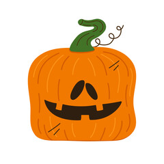 Halloween pumpkin with funny face on white background.Vector element for halloween concept with pumpkin for postcard, flyer or banner.