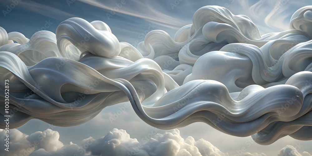 Poster celestial silk: a mesmerizing abstract interpretation of clouds, rendered in soft, flowing forms. th