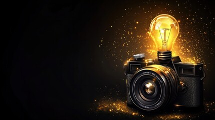 a vector illustration of a photography camera with a yellow light bulb