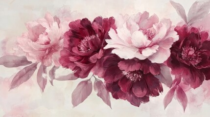 Watercolor floral painting of red and pink