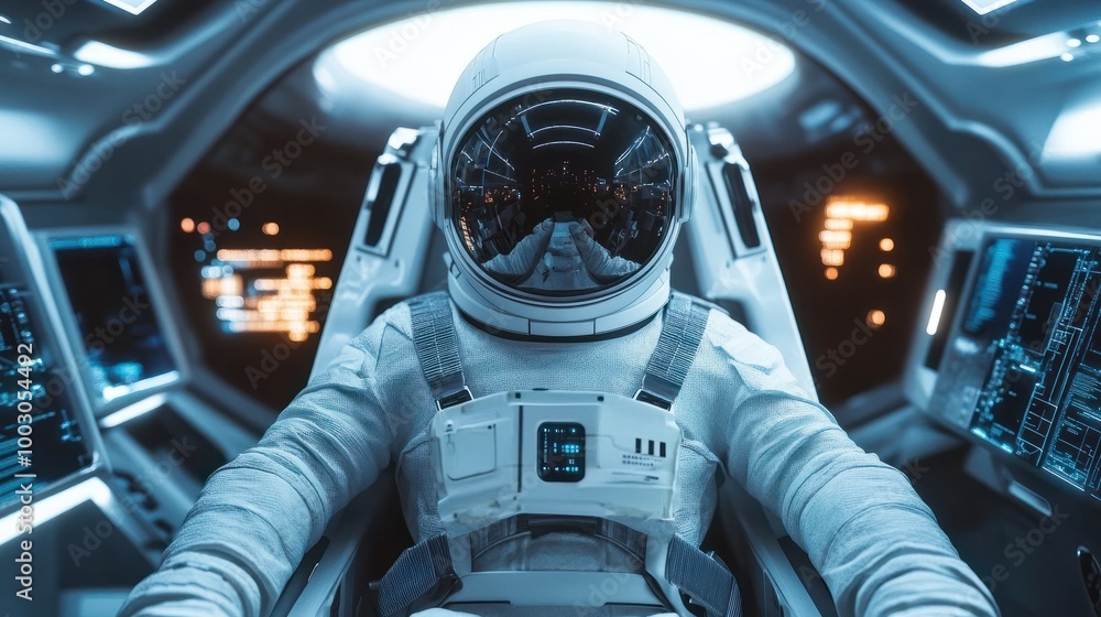 Aufkleber astronaut in a nanotechnology spaceship ai intelligence inovation 3d